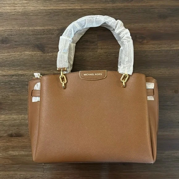 Michael Kors Rochelle Cognac Brown Large Saffiano Leather Bag NWT - Picture 1 of 16
